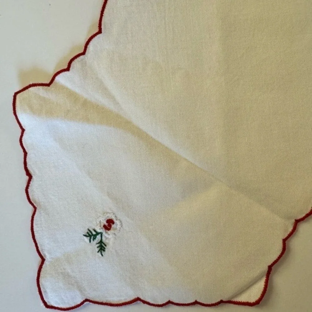VINTAGE- Embroidered, Hand made, Bread Basket Cover/Liner.‎ Xmas. Holly.